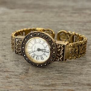 Vintage High Fashion Watch by Da Vanci Gold-tone Hinged Cuff